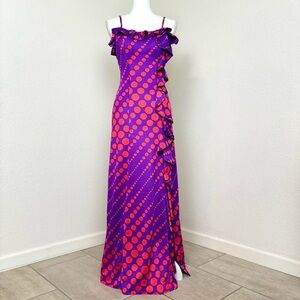 Vintage 60s 70s polkadot ruffle maxi dress